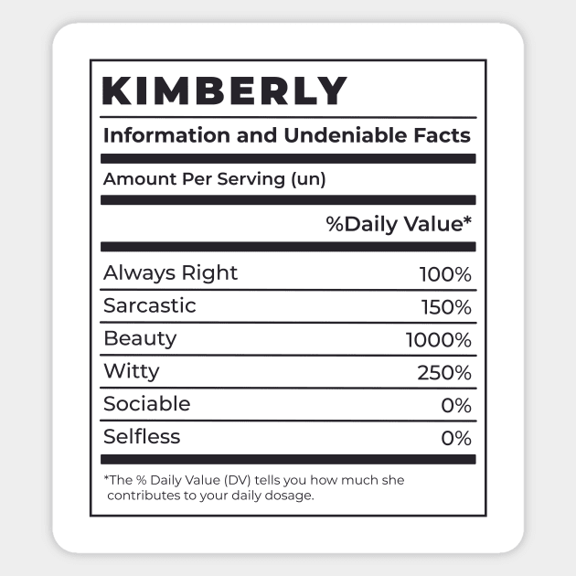 Funny Food Label Female Ingredients KIMBERLY Sticker by SLAG_Creative